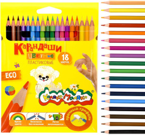 Набор цветных карандашей 18 цветов, станд. грифель, шестигранные, пластик Каляка-Маляка